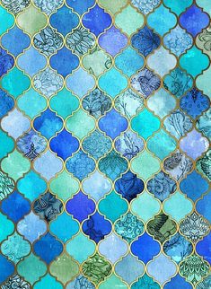 A gorgeous mosaic of Turquoise-colored stained glass.