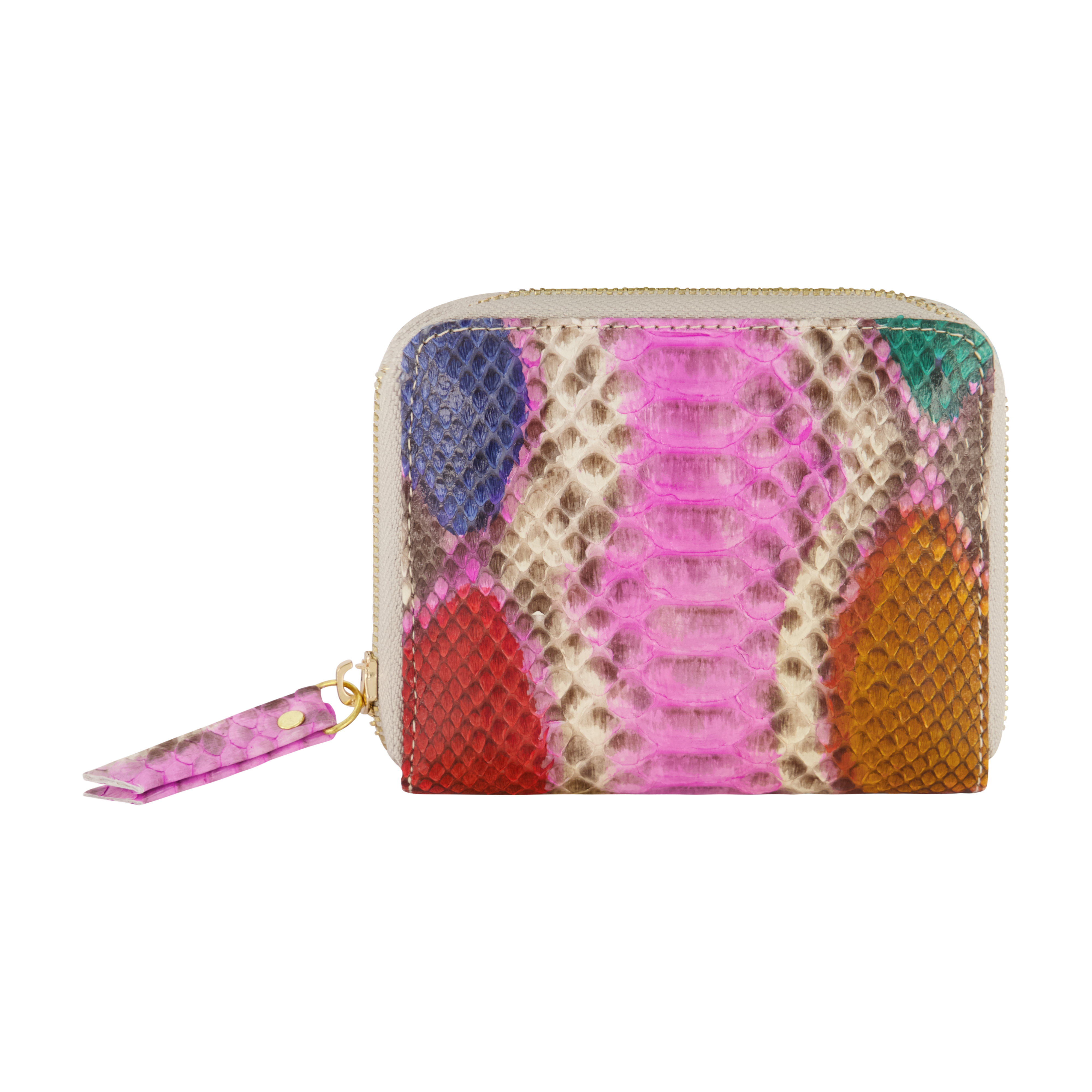 Small Wallet Snakeskin Python Leather Pink Mini Wallet Compact Wallet V-Type